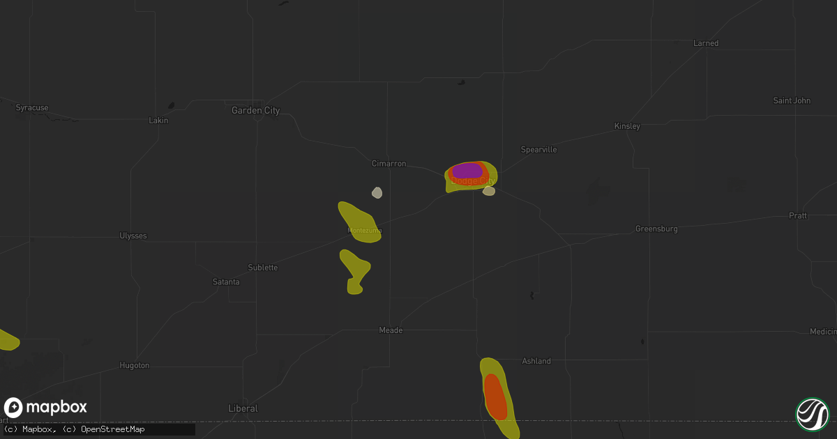 Hail map in Ensign, KS on August 6, 2026