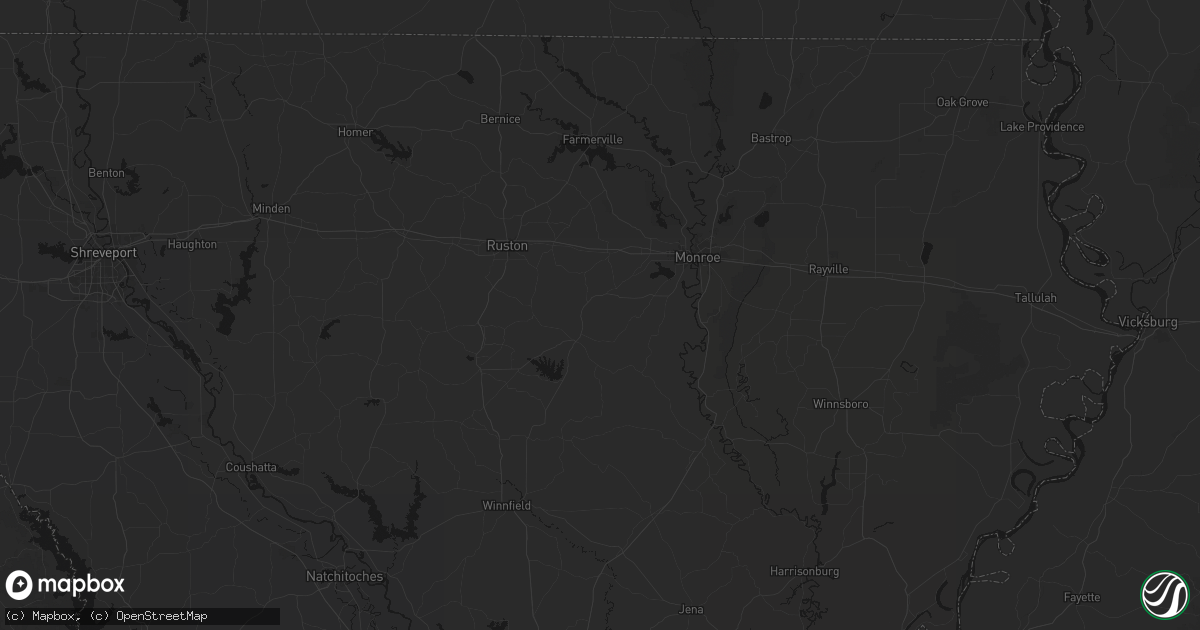Hail map in Eros, LA on August 6, 2026