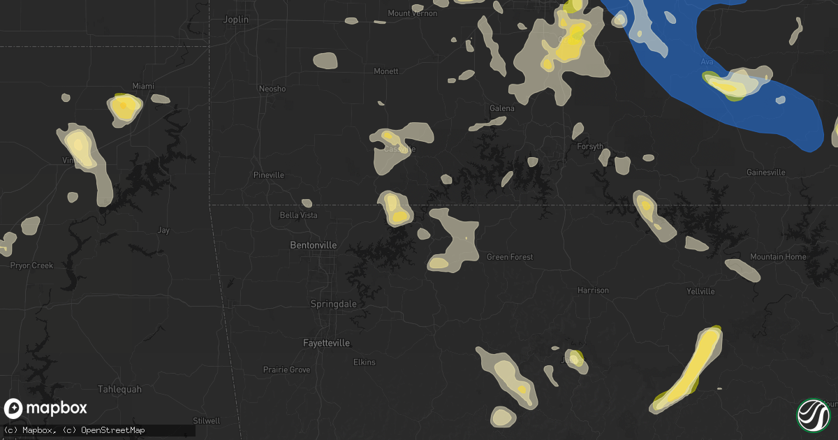 Hail map in Eureka Springs, AR on August 6, 2026