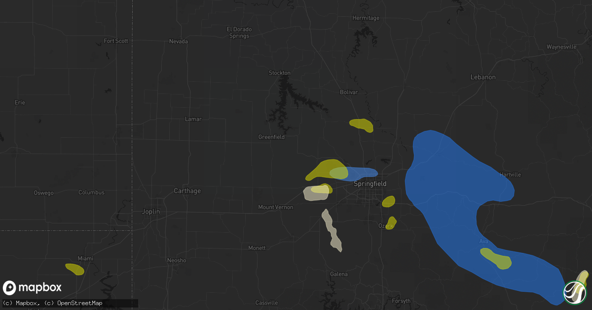 Hail map in Everton, MO on August 6, 2026
