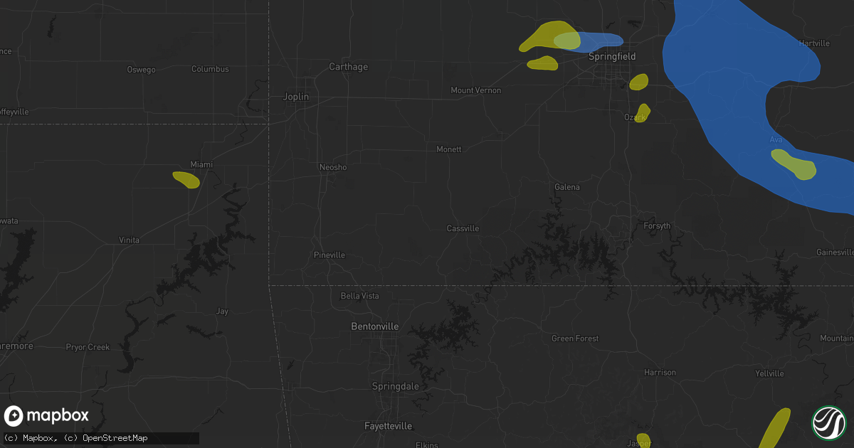 Hail map in Exeter, MO on August 6, 2026
