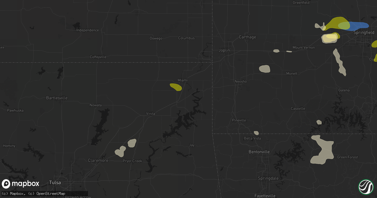 Hail map in Fairland, OK on August 6, 2026