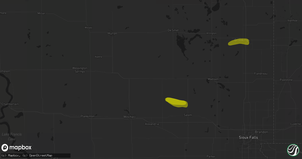 Hail map in Fedora, SD on August 6, 2026