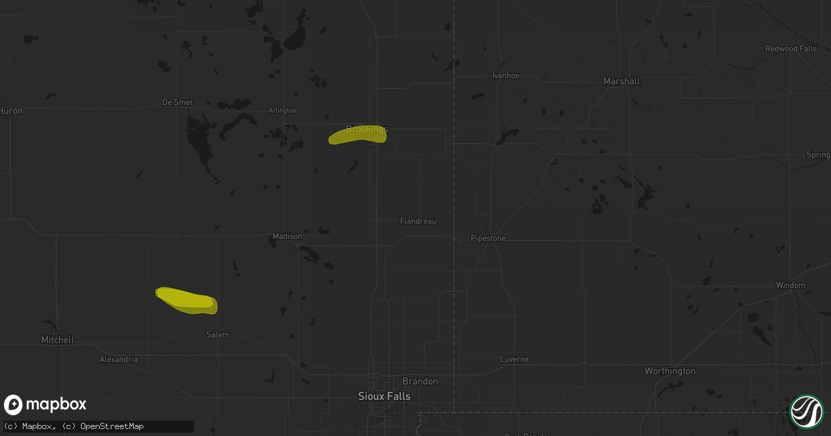 Hail map in Flandreau, SD on August 6, 2026