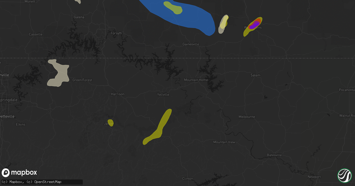 Hail map in Flippin, AR on August 6, 2026