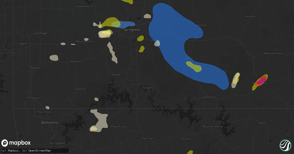 Hail map in Forsyth, MO on August 6, 2026