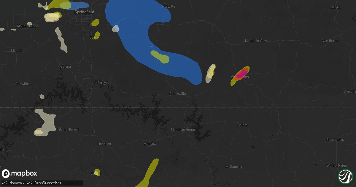 Hail map in Gainesville, MO on August 6, 2026