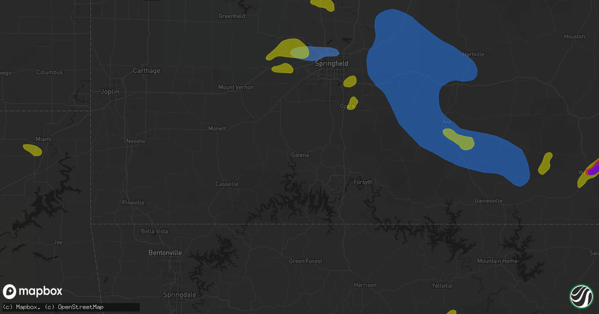Hail map in Galena, MO on August 6, 2026