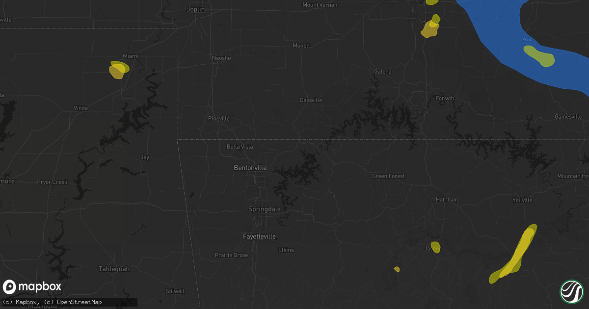 Hail map in Garfield, AR on August 6, 2026