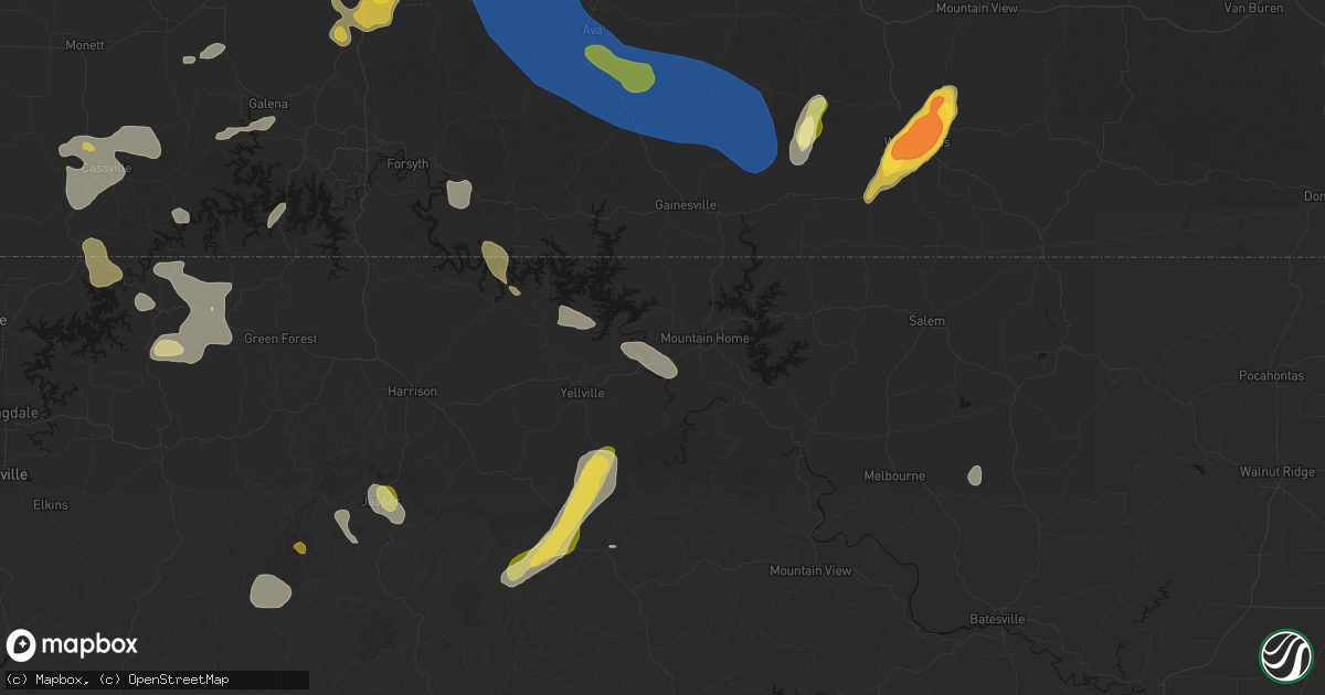 Hail map in Gassville, AR on August 6, 2026