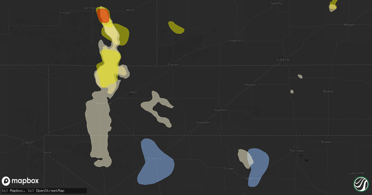 Hail map in Goodwell, OK on August 6, 2026
