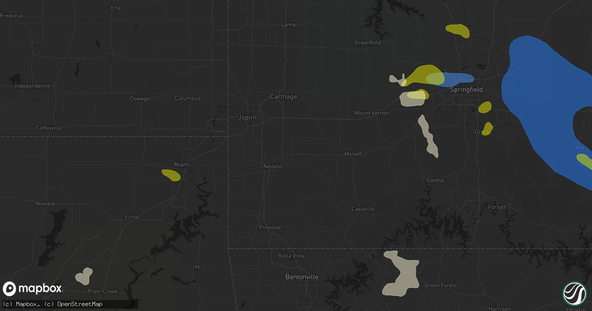 Hail map in Granby, MO on August 6, 2026