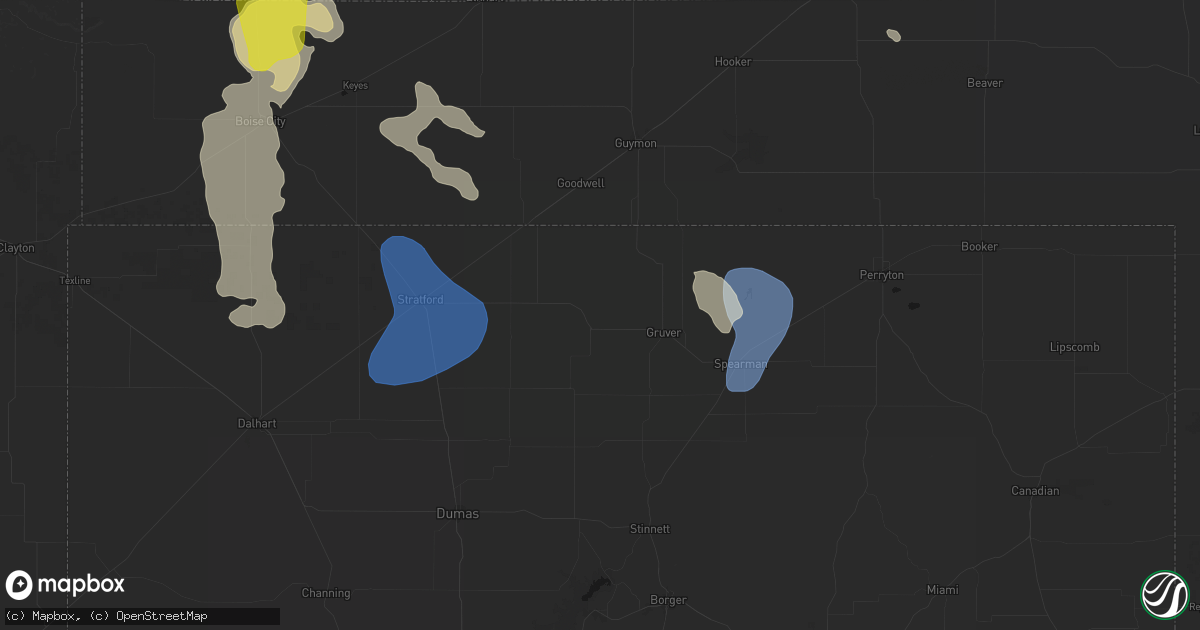 Hail map in Gruver, TX on August 6, 2026