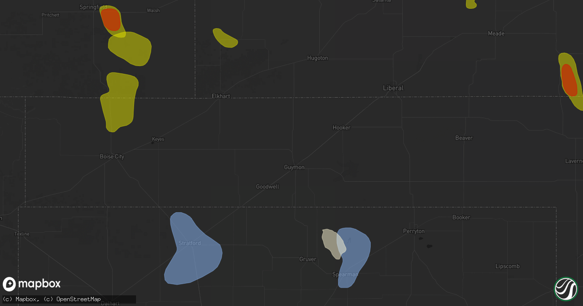 Hail map in Guymon, OK on August 6, 2026
