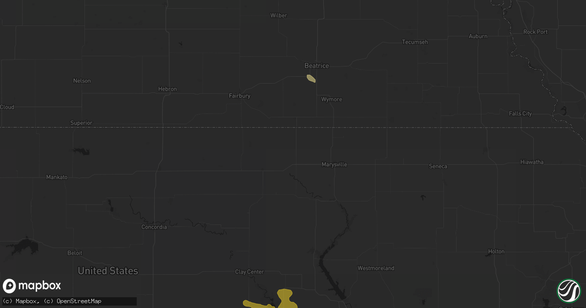 Hail map in Hanover, KS on August 6, 2026