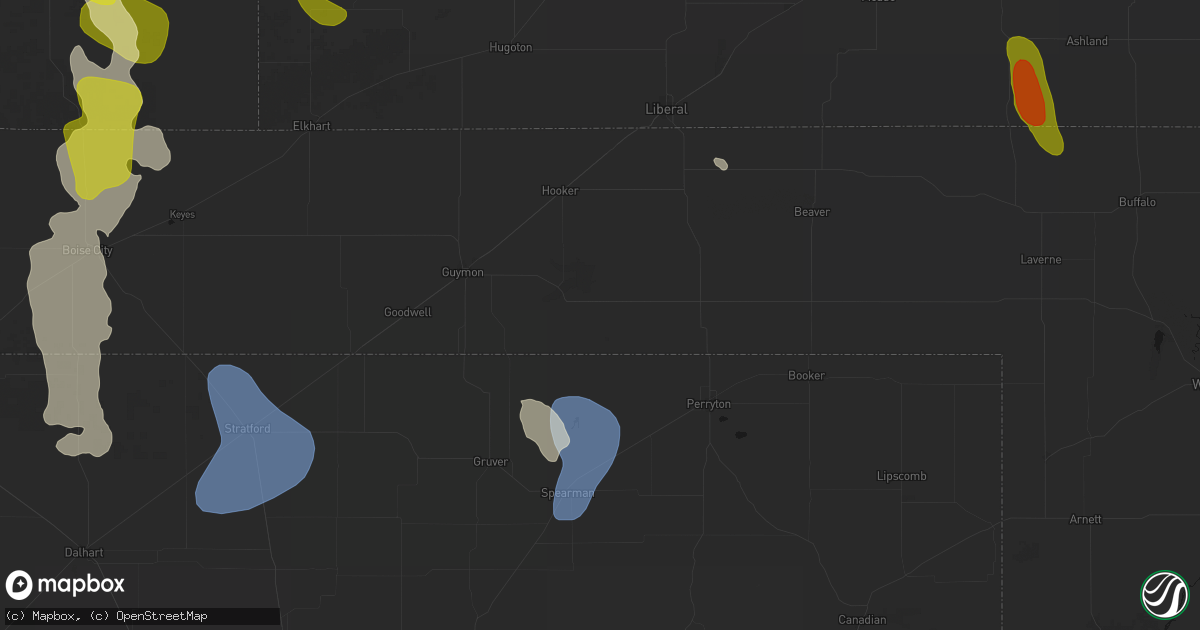Hail map in Hardesty, OK on August 6, 2026