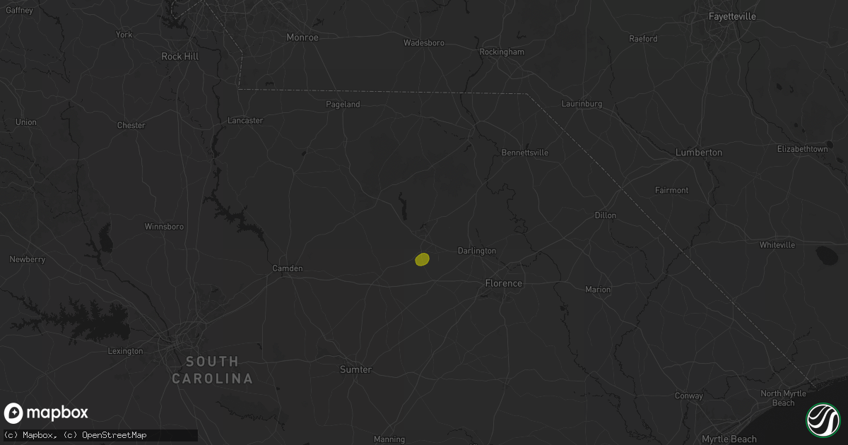 Hail map in Hartsville, SC on August 6, 2026
