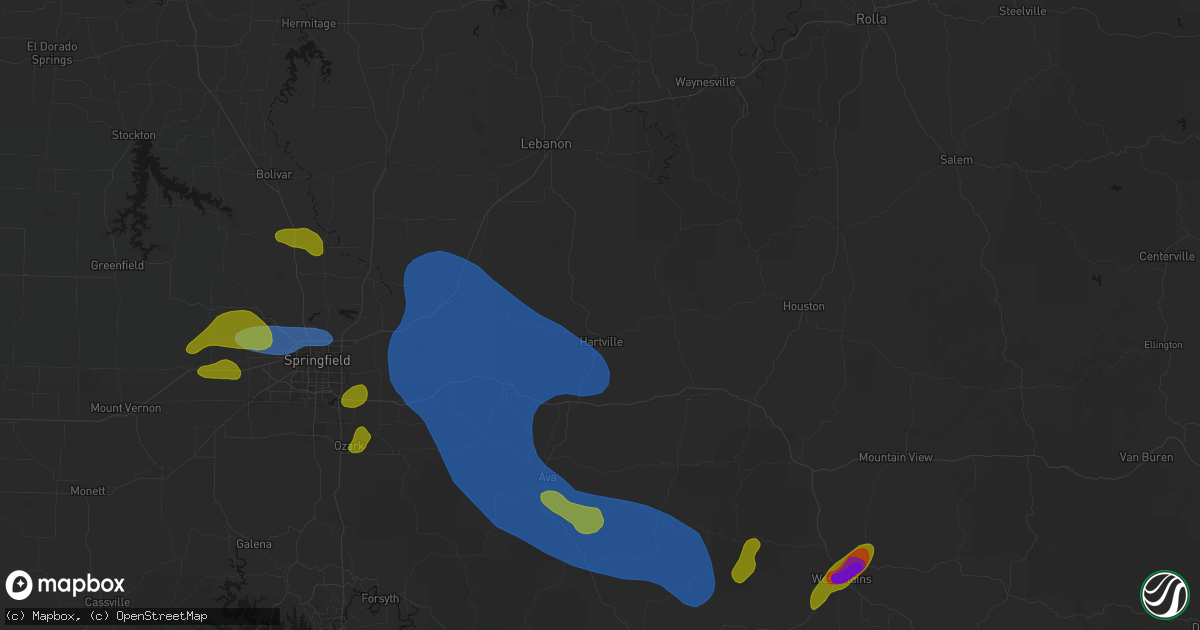 Hail map in Hartville, MO on August 6, 2026