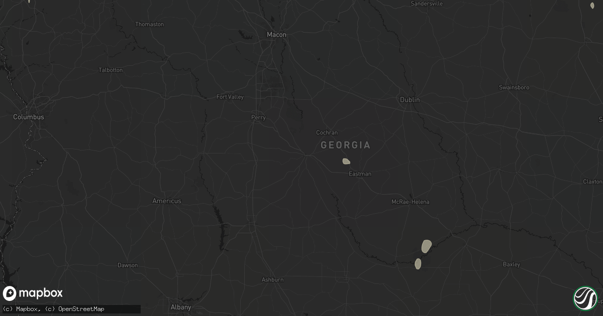 Hail map in Hawkinsville, GA on August 6, 2026