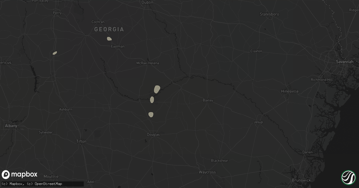 Hail map in Hazlehurst, GA on August 6, 2026