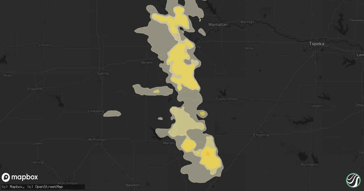 Hail map in Herington, KS on August 6, 2026