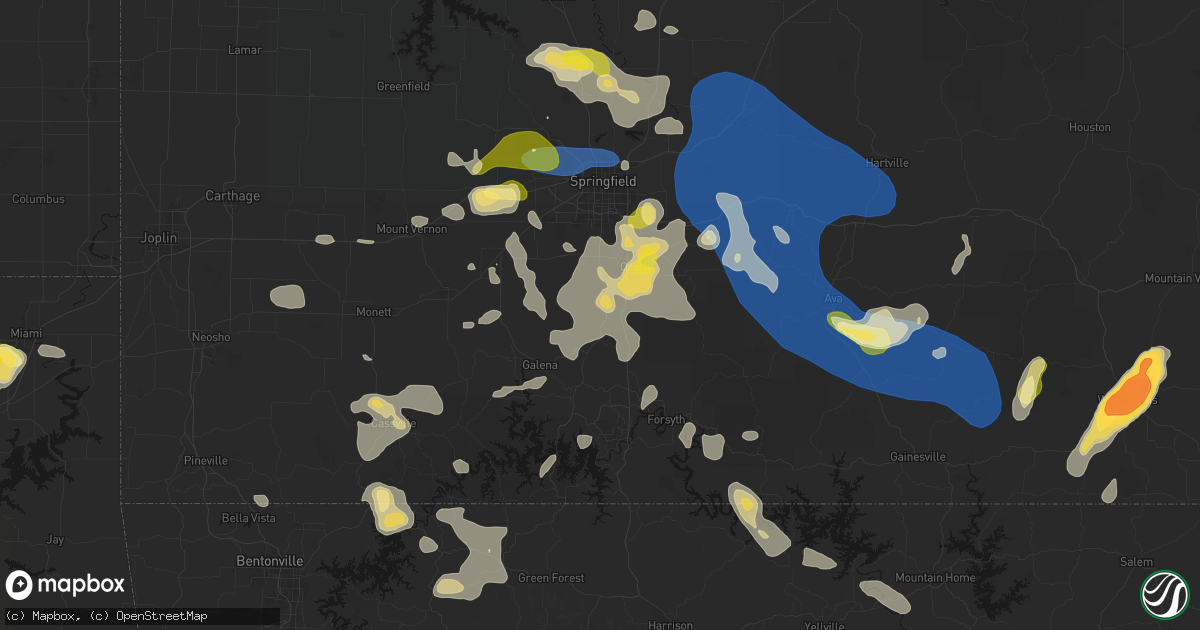Hail map in Highlandville, MO on August 6, 2026