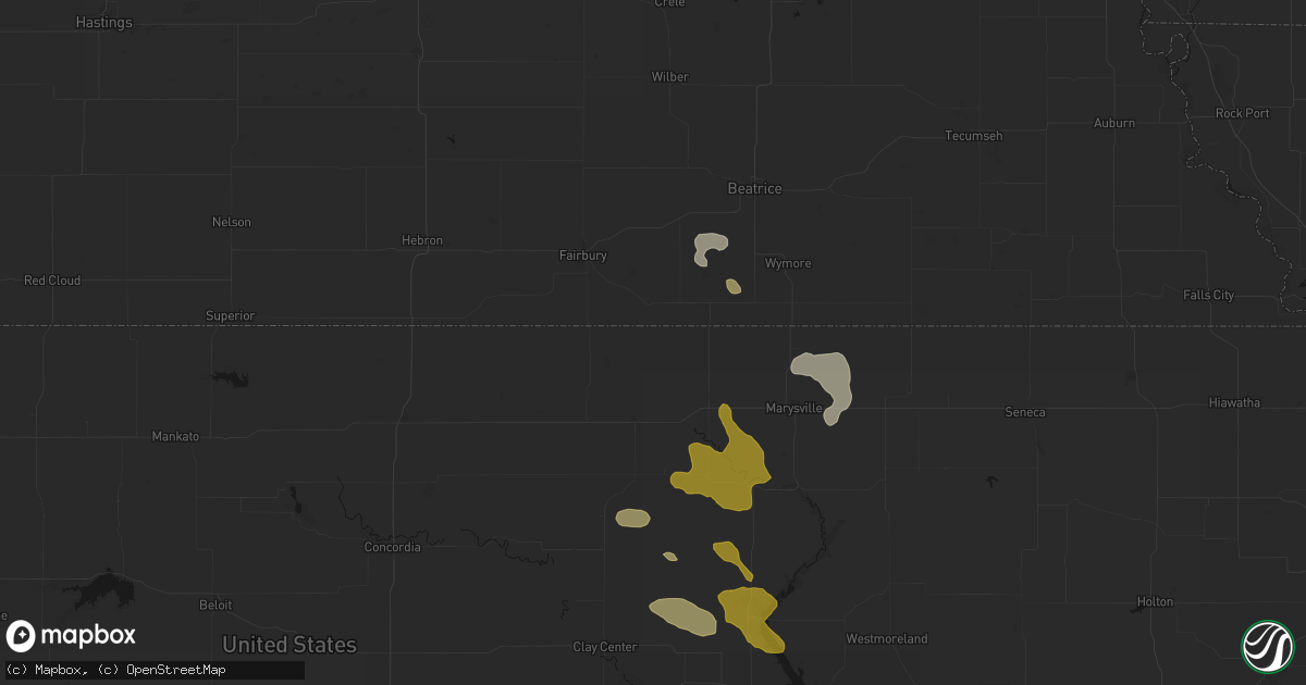 Hail map in Hollenberg, KS on August 6, 2026