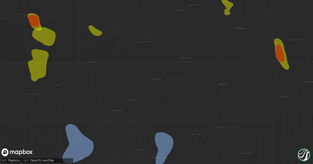 Hail map in Hooker, OK on August 6, 2026