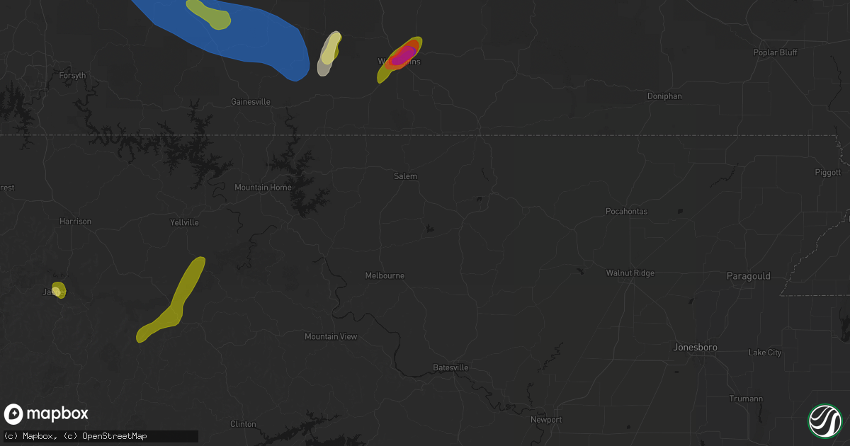 Hail map in Horseshoe Bend, AR on August 6, 2026