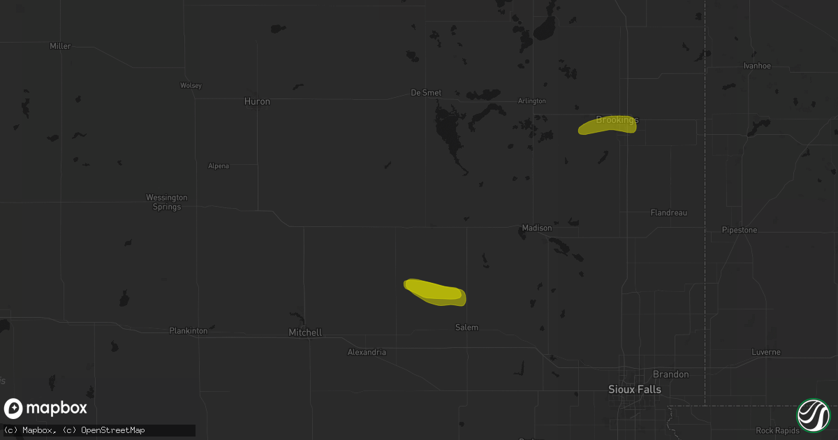 Hail map in Howard, SD on August 6, 2026