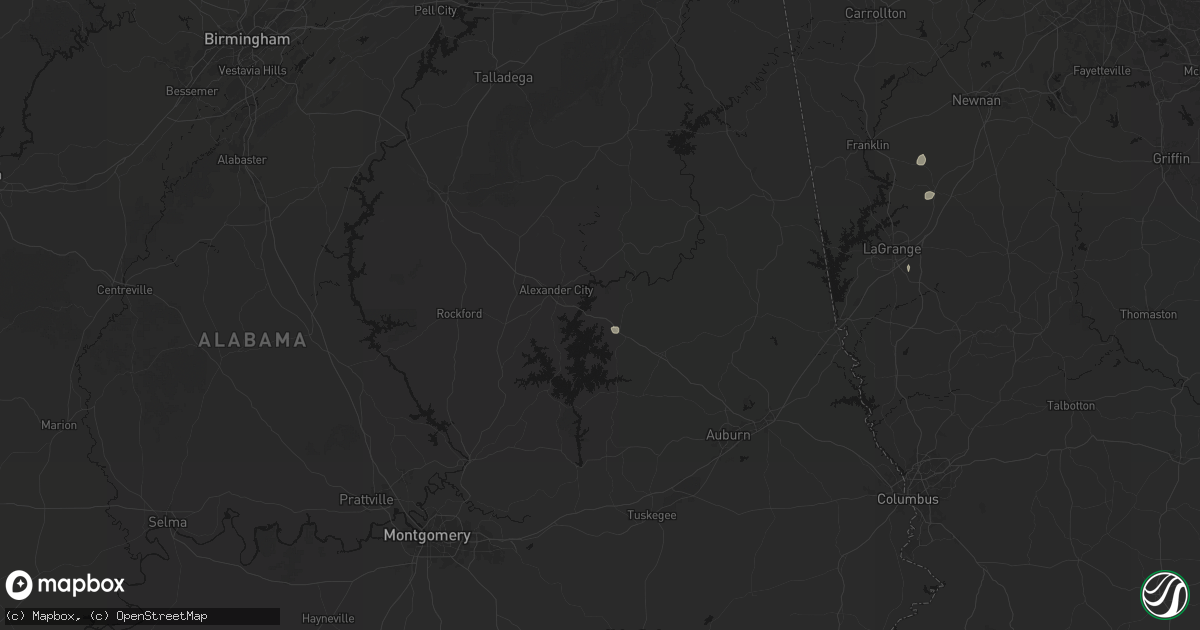 Hail map in Jacksons Gap, AL on August 6, 2026