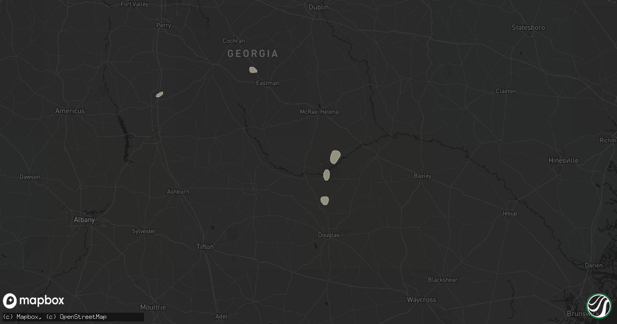 Hail map in Jacksonville, GA on August 6, 2026