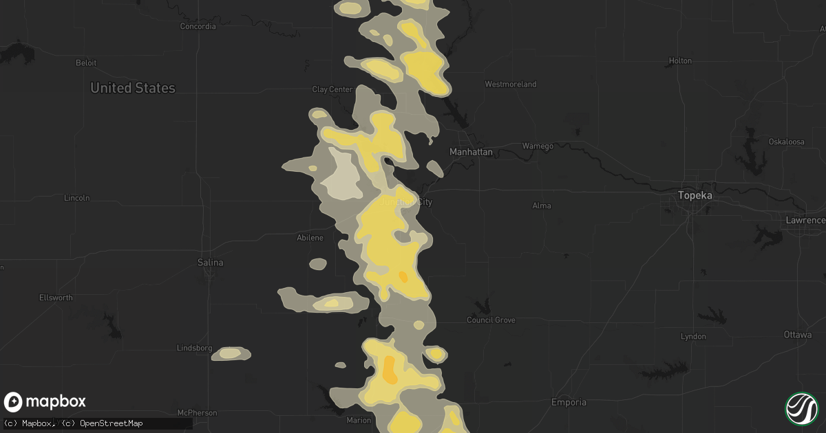 Hail map in Junction City, KS on August 6, 2026