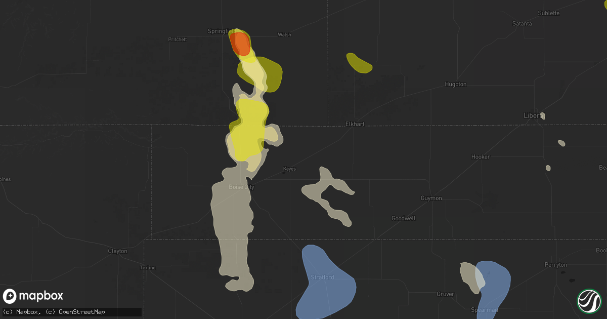 Hail map in Keyes, OK on August 6, 2026