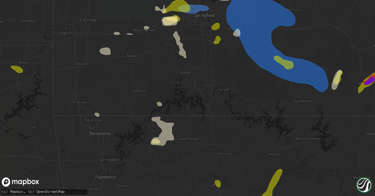 Hail map in Kimberling City, MO on August 6, 2026