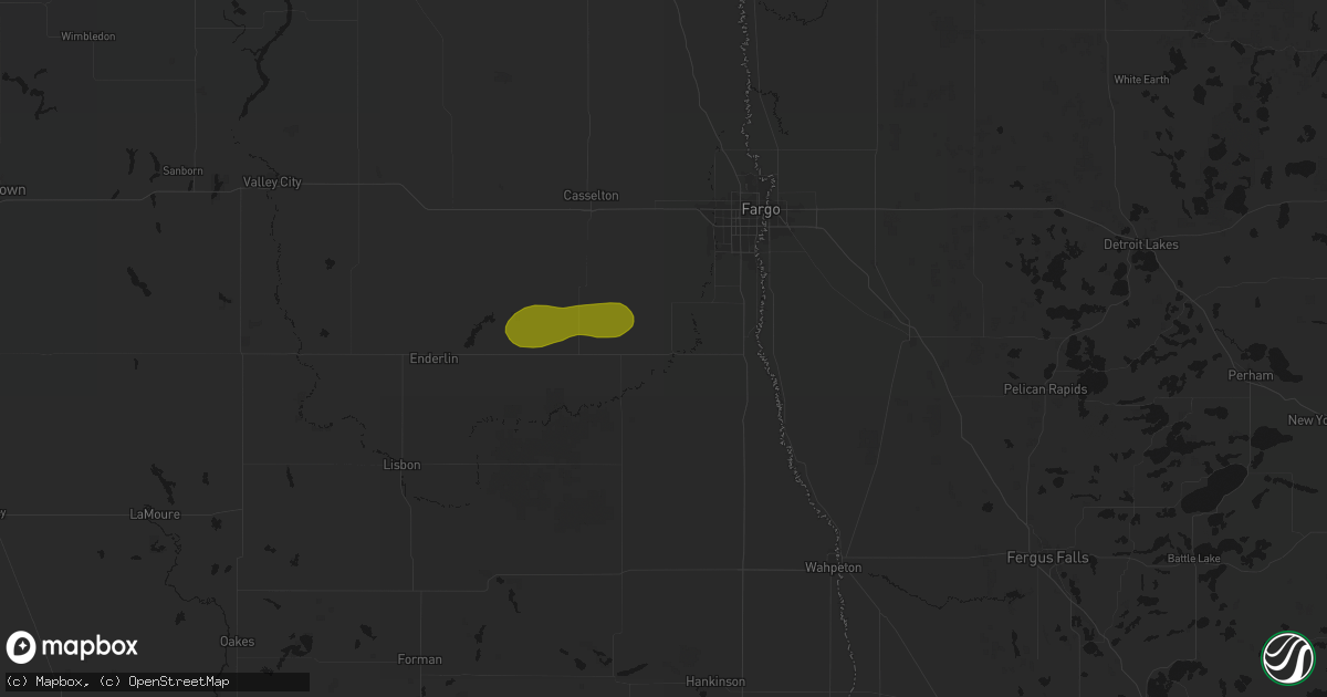 Hail map in Kindred, ND on August 6, 2026
