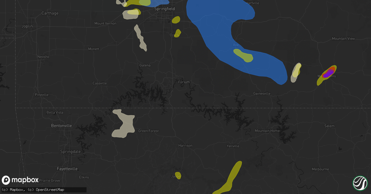 Hail map in Kirbyville, MO on August 6, 2026