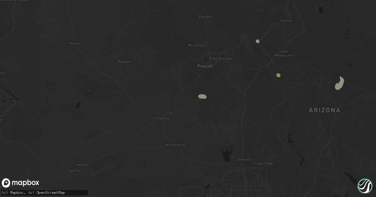 Hail map in Kirkland, AZ on August 6, 2026