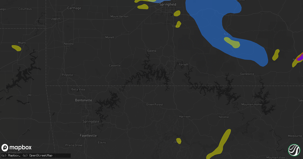 Hail map in Lampe, MO on August 6, 2026
