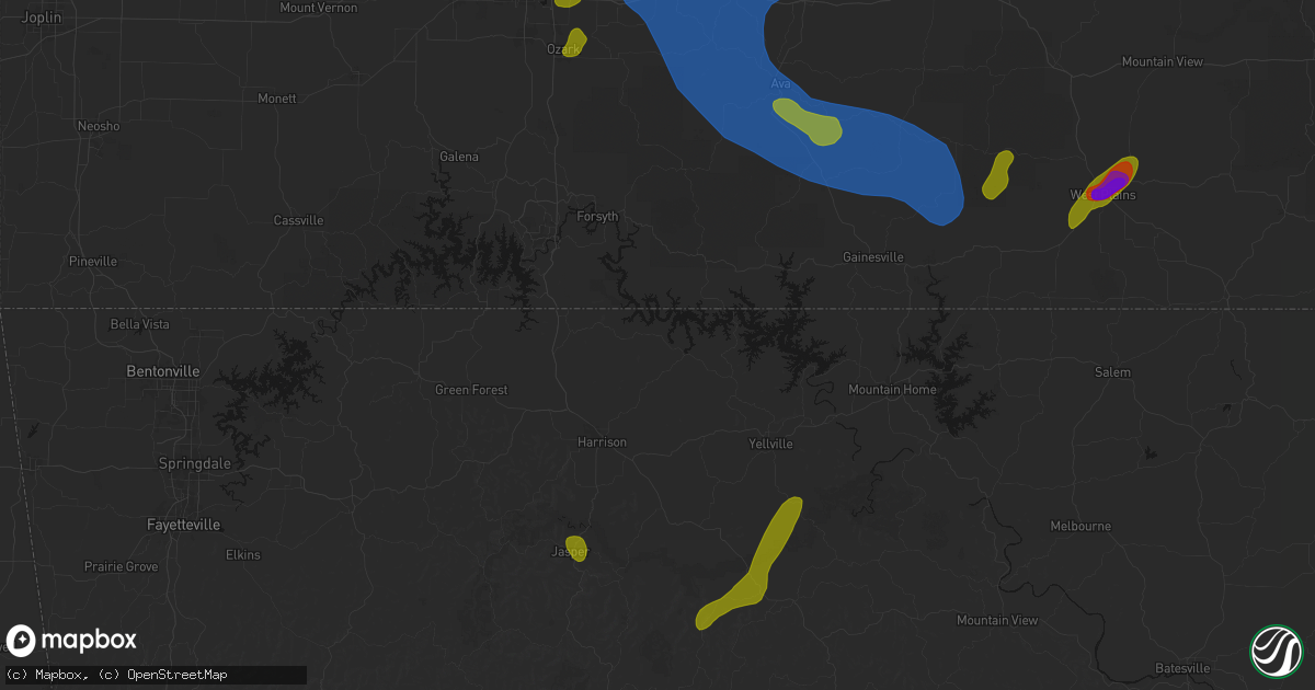 Hail map in Lead Hill, AR on August 6, 2026