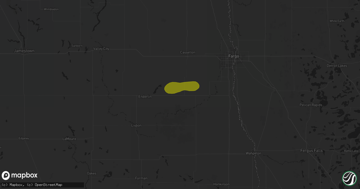 Hail map in Leonard, ND on August 6, 2026