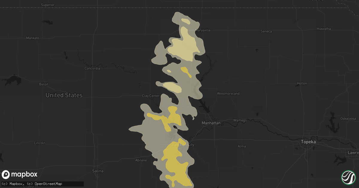 Hail map in Leonardville, KS on August 6, 2026