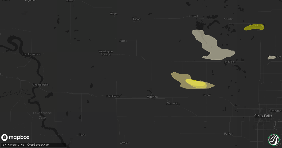 Hail map in Letcher, SD on August 6, 2026