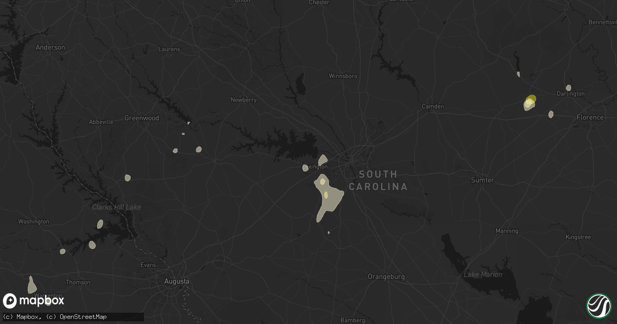 Hail map in Lexington, SC on August 6, 2026