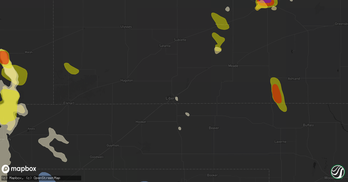 Hail map in Liberal, KS on August 6, 2026