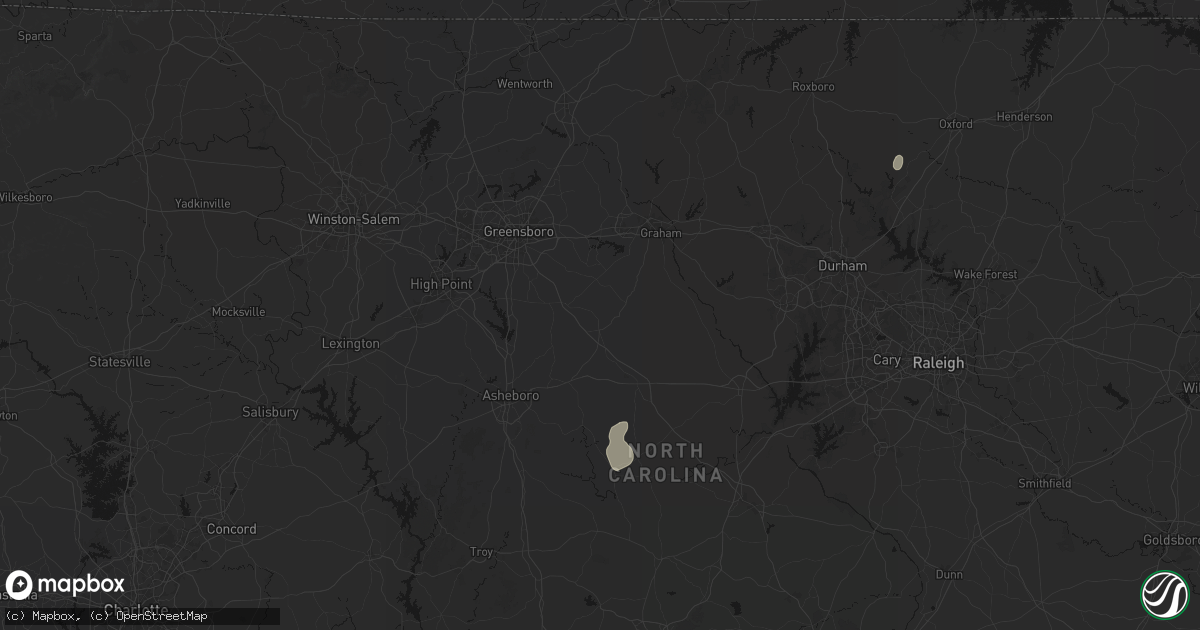 Hail map in Liberty, NC on August 6, 2026
