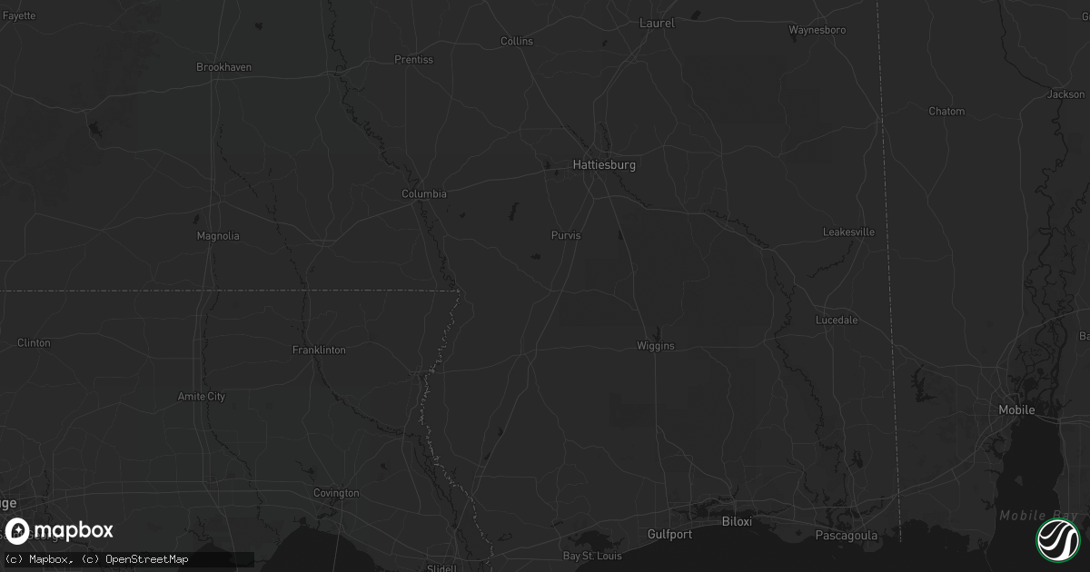 Hail map in Lumberton, MS on August 6, 2026