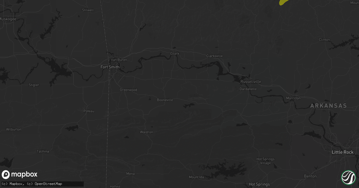 Hail map in Magazine, AR on August 6, 2026