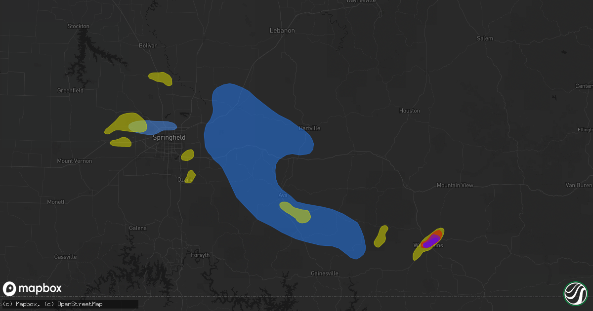 Hail map in Mansfield, MO on August 6, 2026