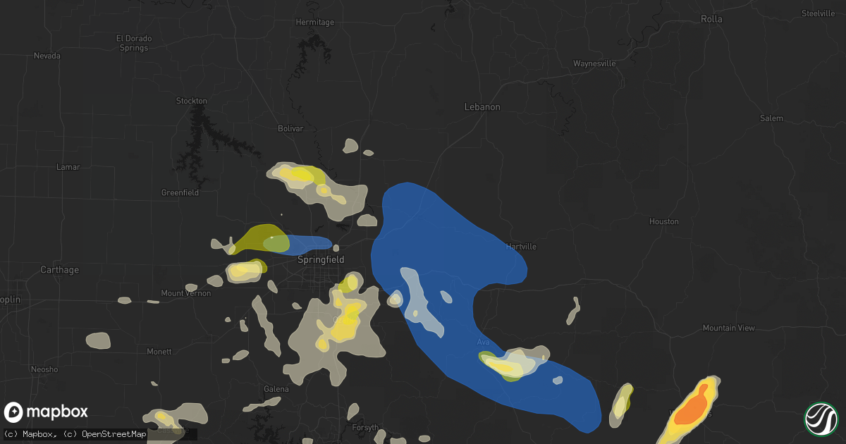 Hail map in Marshfield, MO on August 6, 2026